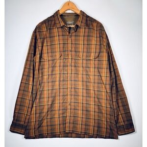 Kuhl Eluxur Shirt Mens XL Brown Plaid Button Up Ionik Hiking Outdoor Lightweight